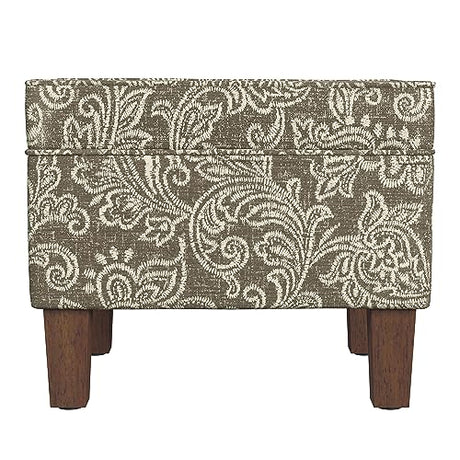 HomePop Home Decor |K7646-A880| Upholstered Modern Rectangular Storage Ottoman | Hinged Lid Ottoman with Storage for Living Room & Bedroom, Brown Jacobean Print HomePop