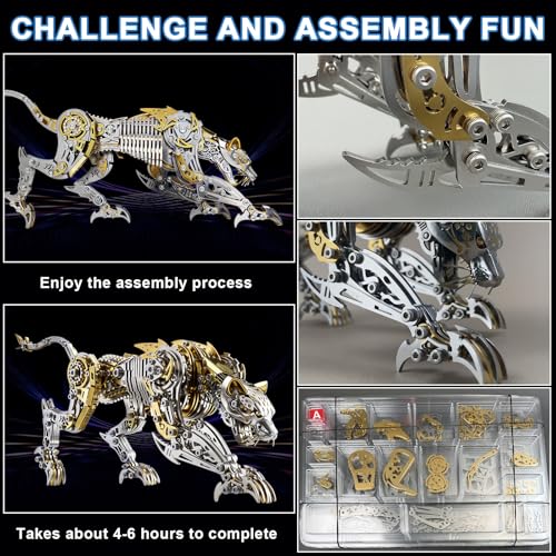 Leopard 3D Metal Puzzle for Adults and Teens, 3D Metal Model Kits, Mechanical Assembly Models, Suitable for Home Office Decor & Gift for Men
