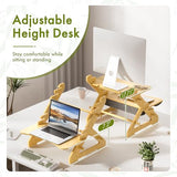 Amazer Standing Desk Converter, 22 inch Bamboo Small Sit Stand Up Desk Riser with Lap Desk Computer Desktop Desk Converter for Monitor and Laptop with Keyboard Tray Amazer
