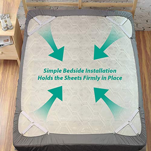 Bed Sheet Fasteners, Adjustable Mattress Suspenders, Mattress Cover Straps, Bed Corner Holder and Keepers and the Bed Sheet Grippers Clips (Triangle White Set of 4) RayTour