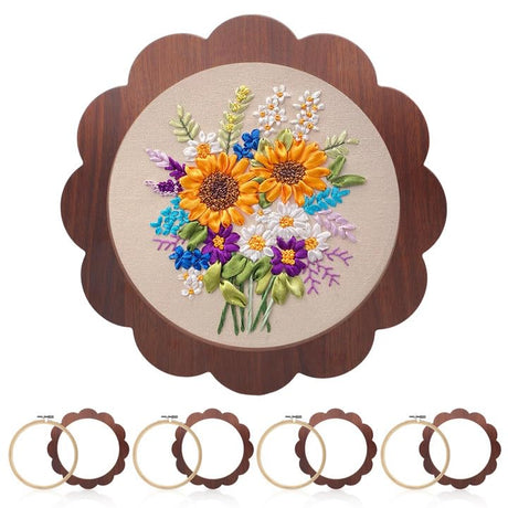 4 Sets Wood Embroidery Hoop Frame 8 Inch Sunflower Embroidery Display Frame Large Round Wooden Embroidery Frame for Finished Cross Stitch Hoop Frame DIY Decor Sewing Ornaments WHXGG