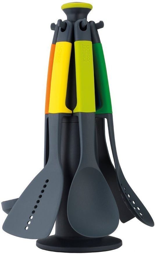 Joseph Joseph Elevate Carousel Nylon Kitchen Utensil Set with Rotating Storage Stand, 6-Piece, Rainbow