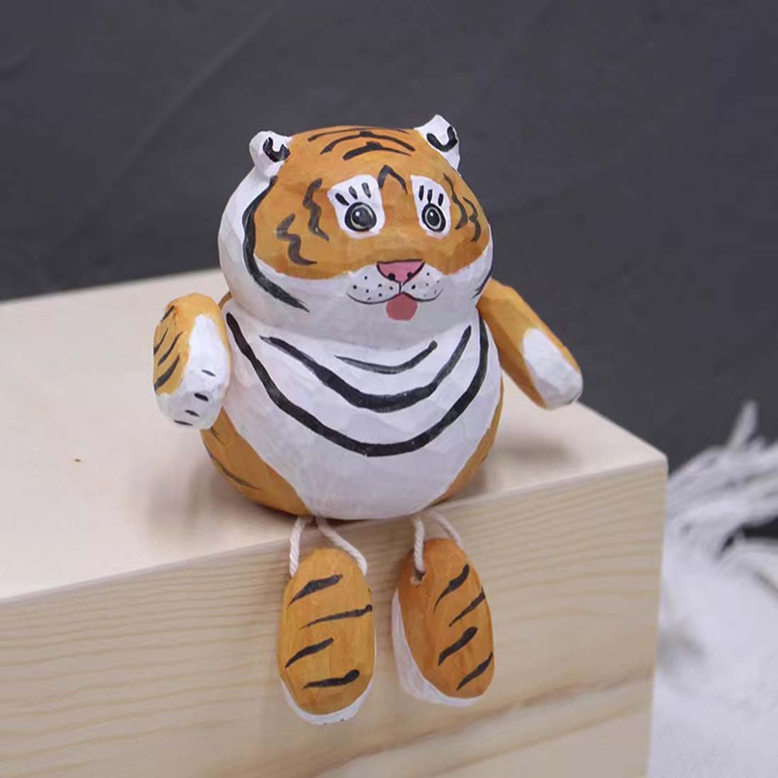 Eyepkildly Wooden Tiger Statue Decor Wooden Figurine Modern Home Sculpture Table Centerpiece Crafts Primitives Hand Engraving and Wood Tiger Farmhouse Figurine Wooden Animal Figurines 4.0inch (Tiger)