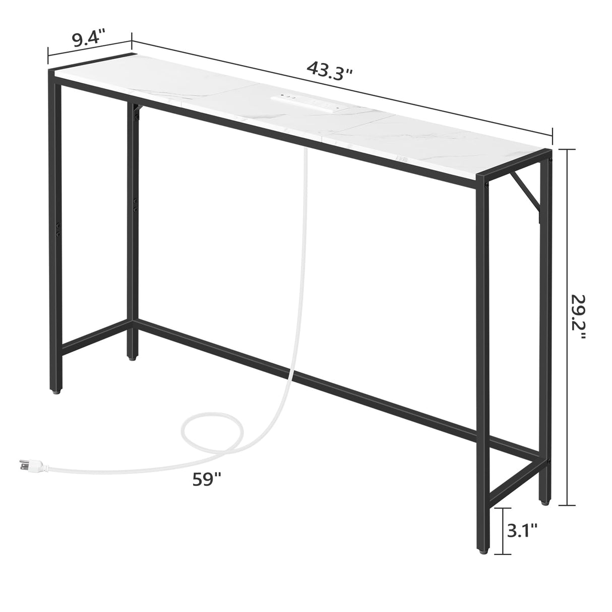 MAHANCRIS Console Table, Narrow Sofa Table, 43.3” Entrance Table with Power Station, Behind Couch Table, Simple Style, for Living Room, Hallway, Entryway, Foyer, Marble and Black CTHM112E01 MAHANCRIS