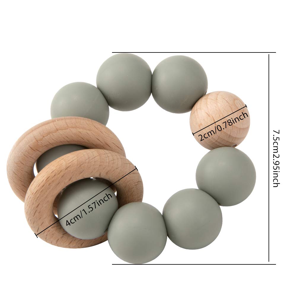 Silicone Baby Teether, Food Grade Silicone & Beech Baby Teething Toy, BPA Free (Sage) TOPGOMES