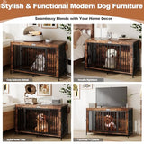 XL Dog Crate Furniture 48'' | Extra Large Heavy Duty Anti-Chew Dog Kennel | Rustic Wooden Entertainment Center & TV Stand with 350LB Top Capacity | Escape Proof Double Door Pet House FurnPulse