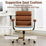 WENTUM Leather Office Chair with Wheels,Ergonomic Swivel Rolling Task Chair,Padded Seat and Armrests,Adjustable Height Home Desk Chair,Executive Computer Chair, Gold Base Makeup Vanity Chair,Brown WENTUM