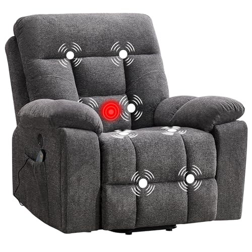 CANMOV Large Power Lift Recliner Chair with Massage and Heat for Elderly Big and Tall People, Overstuffed Wide Recliners with 2 Cup Holders, Side Pocket and USB Port, Dark Grey