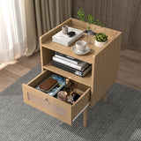 MECHYIN Rattan Nightstands, Bedside Tables with Charging Station, Rattan Drawers Nightstands, Rattan End Table with Solid Wood Feet, Side Table Nightstands sets for Bedroom - Natural MECHYIN