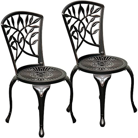 DWVO Outdoor Cast Aluminum Outdoor Chairs Set of 2, All-Weather Patio Dining Chair with Adjustable Feet for Balcony, Backyard, Deck, Garden, Hammered Bronze DWVO