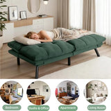 JvFun 71-inch Microfiber Upholstered Futon Sofa Bed - 2 Seats, Adjustable Arms/Back, Iron Legs | Convertible to Sleeper for Main Living Spaces, Bedrooms, Offices (Emerald +2Seat) JvFun