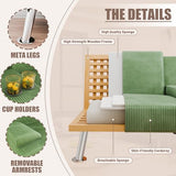 YESHOMY Futon Sofa Bed, Futon Couch with Adjustable Backrest, Convertible Sleeper Sofa with Removable Armrests, Loveseat in Corduroy with 2 Cup Holders for Living Room, Apartment (Green) YESHOMY