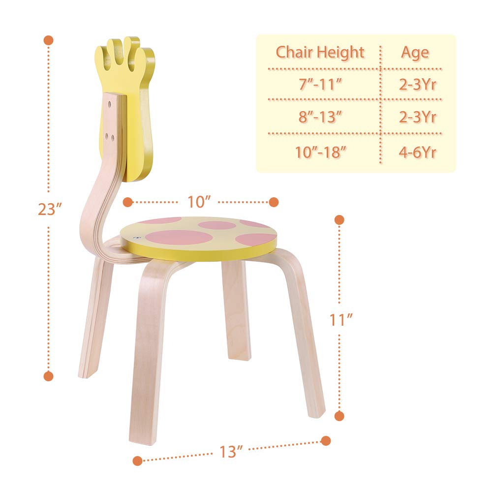 iPlay, iLearn 2 PCS Wooden Kids Chair Sets, Natural Hardwood Giraffe & Cow Animal Children Chairs, Furniture Set for Toddlers Kids Boys Girls, Stackable for Playroom, Nursery, Preschool, Kindergarten iPlay, iLearn