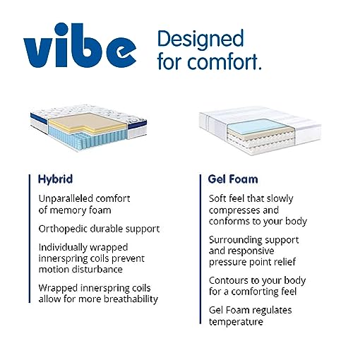 Vibe Gel Memory Foam Mattress, Fiberglass Free, 12-Inch CertiPUR-US Certified Bed-in-a-Box, California King, White Vibe