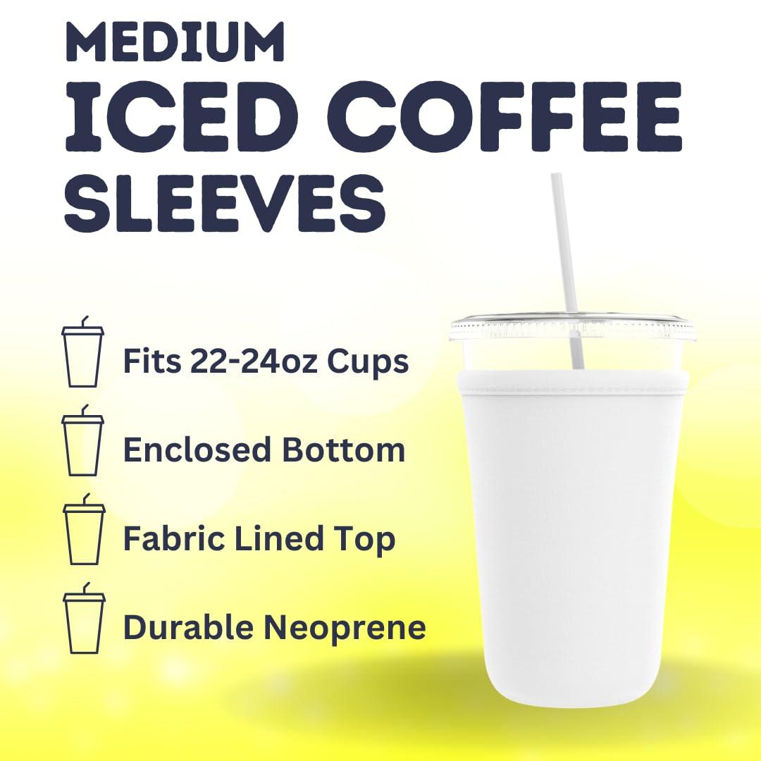 TahoeBay Iced Coffee Cold Cup Sleeve (4-Pack) Reusable Blank Neoprene Insulator Drink Sleeves 22oz - 24oz Beverage Holder for Vinyl Sublimation fits Dunkin' Medium and Starbucks Venti (White)