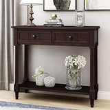 P PURLOVE Sofa Table Antique Style Wooden Console Table with 2 Drawers and Bottom Shelf (Dark Espresso) P PURLOVE