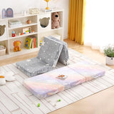 Givjoy Foldable Floor Mattress for Kids, Glow in The Dark Purple Horse Toddler Washable Folding Floor Mat for Nap Daycare, Child Trifold Futon Sofa Bed with Storage Bag for Playroom Girls and Boys Givjoy