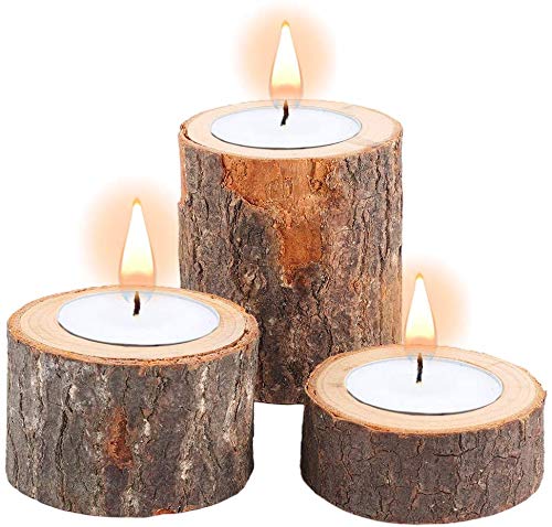 LOGANUSJ Tea Light Candle Holders, Personalized Wooden Votive Tealight Holder for Wedding Centerpieces for Table, Rustic Wedding Party Birthday Holiday Home Decoration (Set of 3) - WoodArtSupply