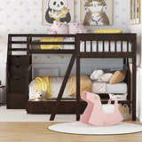 TMAXX Quad Bunk Bed Twin Over Twin Wood L-Shaped Bunk Bed Compatible with 4 Boys Girls Teens, Gray ，Queen Bed, Espresso, YY-991 TMAXX