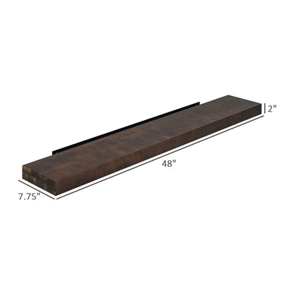 HOMCOM 48 Inch Fireplace Mantel, Floating Farmhouse Solid Fir Wood Shelf, Handmade Heavy Duty Wall Mounted Shelf, with Metal Bracket, Walnut Brown - WoodArtSupply