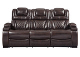 Signature Design by Ashley Warnerton Faux Leather Power Reclining Sofa with Adjustable Headrest, Brown Signature Design by Ashley