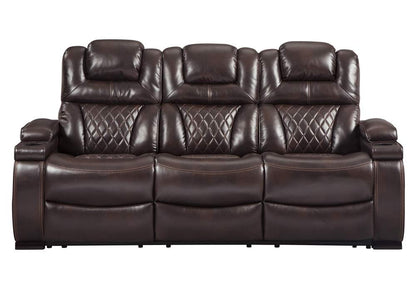 Signature Design by Ashley Warnerton Faux Leather Power Reclining Sofa with Adjustable Headrest, Brown