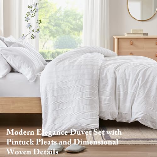 Madison Park Essentials Striped Duvet Cover Set Twin/Twin XL, Modern Minimalist Bedding Set with Premium Jacquard Stripe, 2 Pieces Duvet Cover Reversible with Zipper Closure & Corner Ties,White Madison Park Essentials