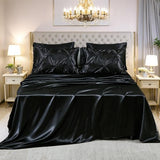 Bedbay Black Comforter Set Queen Size,10-Piece Satin Comforter Bed Set,Pinch Pleat Bedding Set,Black Pintuck Luxury Bed Comforter Set,Lightweight Silk Like Satin Bedding Comforter for All Seasons Bedbay