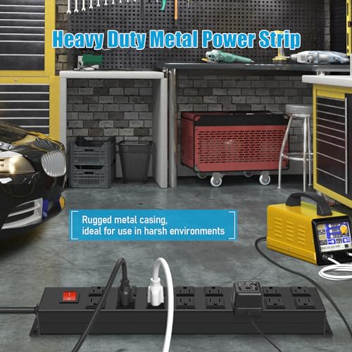 HHSOET Metal 16 Outlet Mountable Power Strip, Wall Mount Garage Workbench Socket, Gaming Table Surge Protector with 6 FT Power Cord.(Black) HHSOET