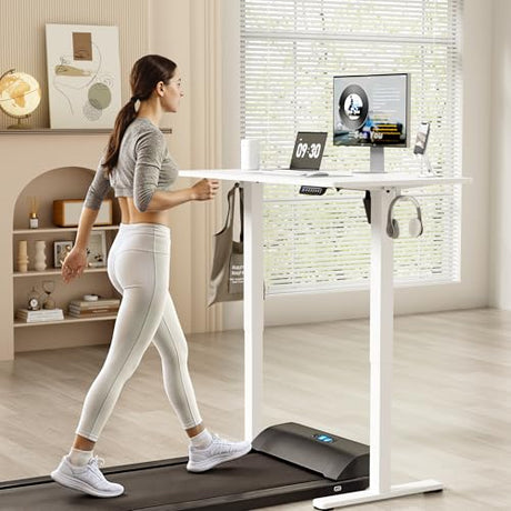 YESHOMY Height Adjustable Electric Standing Desk, 46 x 24 Inches Memory Home Office Sit Stand up Desk with Phone Holder and USB Charging Port, White YESHOMY