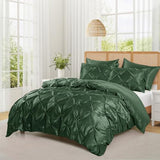 P Pothuiny 5 Pieces Satin Pintuck Duvet Cover Set, Silky Like Olive Green Pinch Pleat Duvet Cover Full/Queen Size Luxury Bedding Set with Corner Ties, 2 Pillow Shams + 2 Pillowcases (No Comforter) P Pothuiny