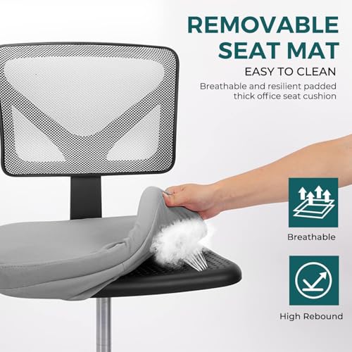 DUMOS Small Office Chairs with Wheels, Ergonomic Adjustable Home Desk Swivel Rolling Task Chair No Arms, Comfy Mesh Mid Back Computer Work Vanity Desk Chairs for Small Spaces, Dark Grey DUMOS