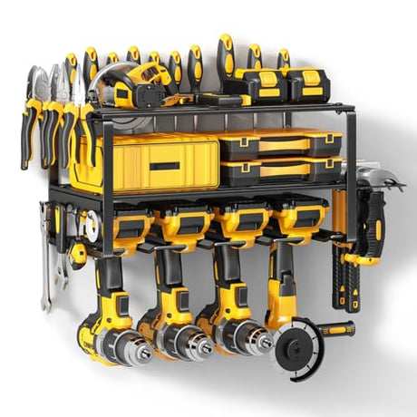 Power Tool Organizer Wall Mount - 150Lbs Load 3 Layers Storage Rack with 4 Drill Holders for Drills Cordless Tools. Heavy Duty Iron Garage Tool Organizer Storage for Workshop Shed Pegboard Basement Hipidian