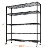 Orixforce Heavy Duty Wire Shelving Unit with Wheels – 5-Tier Adjustable Metal Storage Rack, NSF Certified Steel Shelves, 3125lbs Capacity Garage, Pantry, Commercial Shelving, 74" H x 59" W x 17.72" D Orixforce