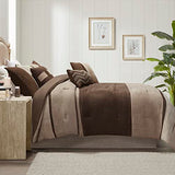 Madison Park Palisades Comforter Set Modern Faux Suede Pieced Stripe Design, All Season Down Alternative Cozy Bedding with Matching Shams, Decorative Pillows, King(104"x92"), Brown 7 Piece Madison Park