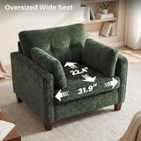 Landassy Home Luxury Oversized Accent Chair, 40.9" Upholstered Comfy Piping Single Armchairs with Comfy Tufted Backrest, Wood Legs, 2 Pillows for Living Room, Bedroom, Chenille, Green
