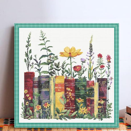 KYOQFVN Stamped Cross Stitch Kits - Flower Embroidery Starter Kit for Adult Beginners, 11CT Needlepoint Cross-Stitch Patterns Dimensions Kit Arts and Crafts 14×14inch KYOQFVN