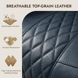 Watson & Whitely Genuine Leather Wall Hugger Power Recliner Chair with Power Headrest, Heating & Cooling, Electric Lay Flat Recliner with Cup Holders & Armrest Storage for Living Room, Navy Blue