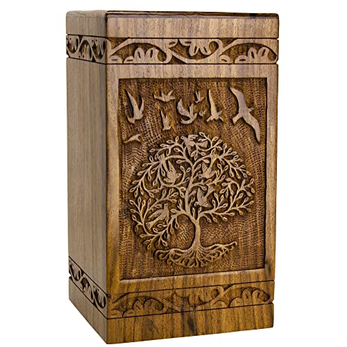 INTAJ Cremation Urns for Human Ashes Companion Male Female Wooden Tree of Life Urns Box and Casket for Ashes Men Women Child Pets Cat Dog Urn Burial INTAJ