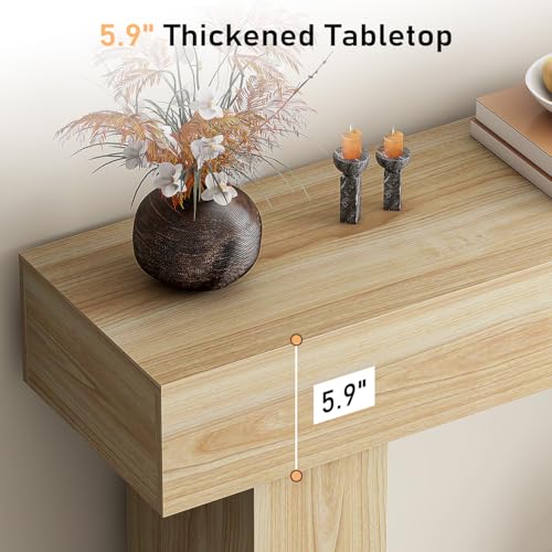knoworld 63 Inch Long Console Table for Entryway, Farmhouse Wood Rectangular Sofa Table Behind Couch Table, Narrow Entryway Table for Living Room, Entrance, Hallway, Foyer, Easy Assembly (Natural) knoworld