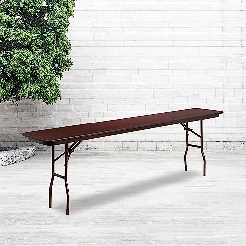 Flash Furniture Frankie 8' Mahogany Melamine Laminate Folding Training and Event Table, Wooden Rectangular Folding Training Table, Brown Flash Furniture
