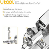 UTOOL Grease Gun, 8000 PSI Heavy Duty Pistol Grip Grease Gun Kit, 14 oz Capacity, 20 Inch Rubber Flex Hose, 1 Patented Double Handle Coupler, 1 Basic Coupler, 1 Needle Nozzle, 1 Hose Swivel, Yellow UTOOL