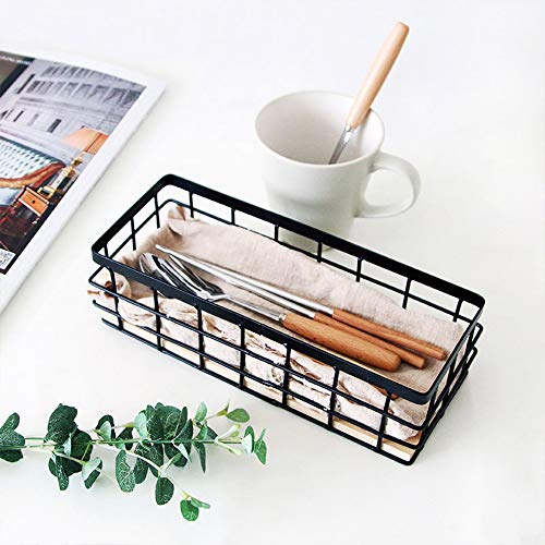 TIEYIPIN Small Metal Wire Storage Basket, Detachable Wood Base Storage Organizer Bin Basket for Kitchen Cabinets, Bathroom, Pantry, Garage, Laundry Room - Brown - WoodArtSupply