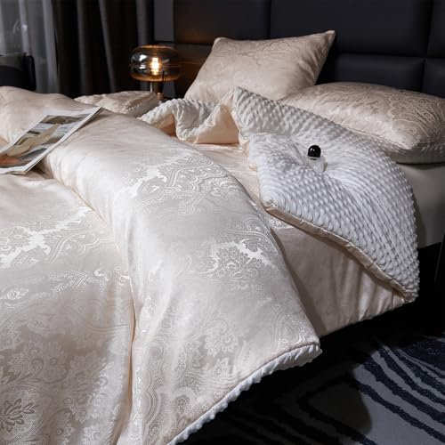 tohrisa Jacquard Comforter Set - Luxury Warm Paisley Floral Pattern King Size Bedding with 2 Pillowcases All-Season Soft & Lightweight 3D Bubble Design Bed Set (104x90 Inches Rose Gold) tohrisa