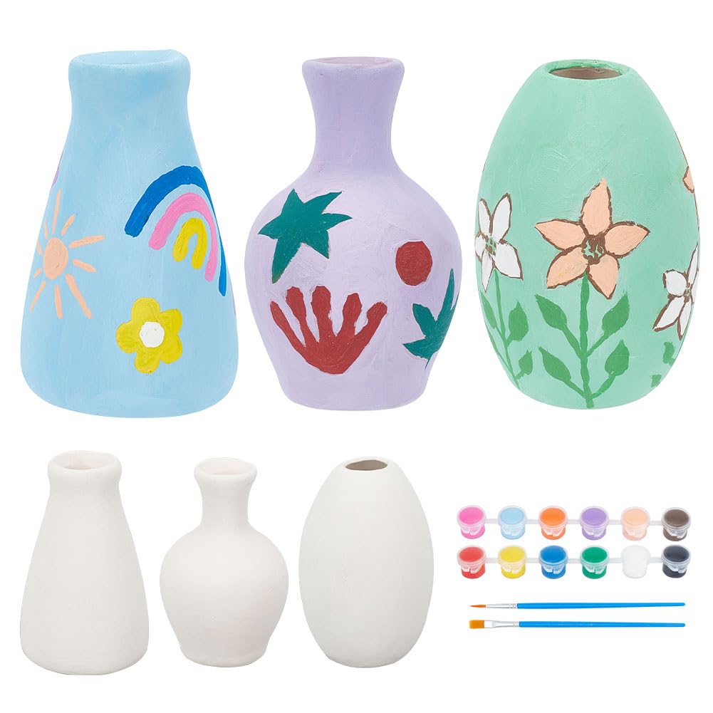 WEBEEDY 3 Sets Vase Pottery Painting Kit Paint Your Own Ceramic Vase Set Ready to Paint Ceramics DIY Paint Craft Kit for Craft Project Fun Home Acticity WEBEEDY