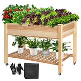 VIVOSUN Elevated Wooden Raised Garden Bed, 46 x 24 x 32 Inches, Mobile Outdoor Planter Box with Storage Shelf and Protective Liner for Outdoor Use, with Lockable Wheels VIVOSUN
