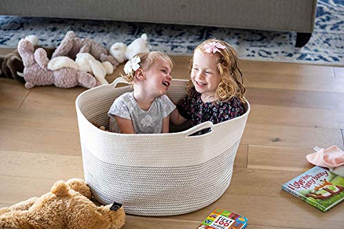 Little Hippo Baskets XXXL Large Cotton Rope 22"x22"x14" Storage Woven Blanket Living Room Toy Basket for Organizing, Baby Gift, Kids Organizer Little Hippo