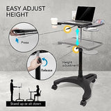 EHO Mobile Laptop Standing Desk Carts on Wheels with Stationery Storage, Pneumatic, Height Adjustable Rolling Stand, Sit to Stand Computer Cart, Workstation for Home, Office, Medical and School EHO