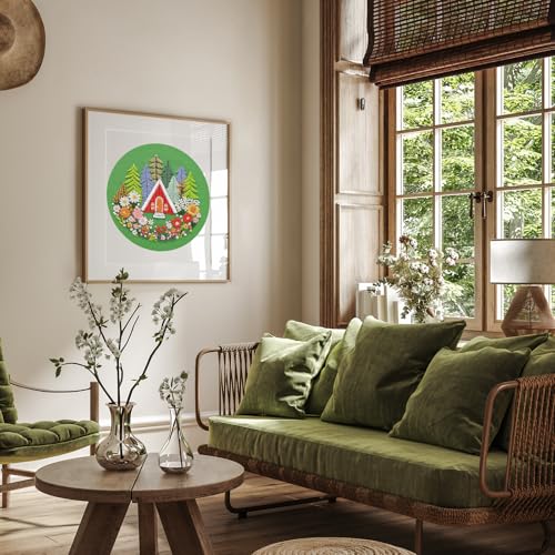 Louise Maelys Embroidery Kits for Beginners,Cross Stitch Kit for Adults,DIY Needlepoint with Forest Garden House Pattern,Including Hoop,Threads and Instructions
