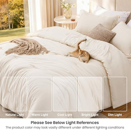 Love's cabin Beige Full Comforter Set, 3-Piece Prewashed Bed Set with 1 Comforter (79 x 90 in) & 2 Pillowcases, Lightweight & Breathable for All Seasons Love's cabin